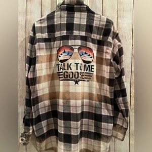 Talk to me Goose- Bleach distressed Flannel Shirt Top Gun